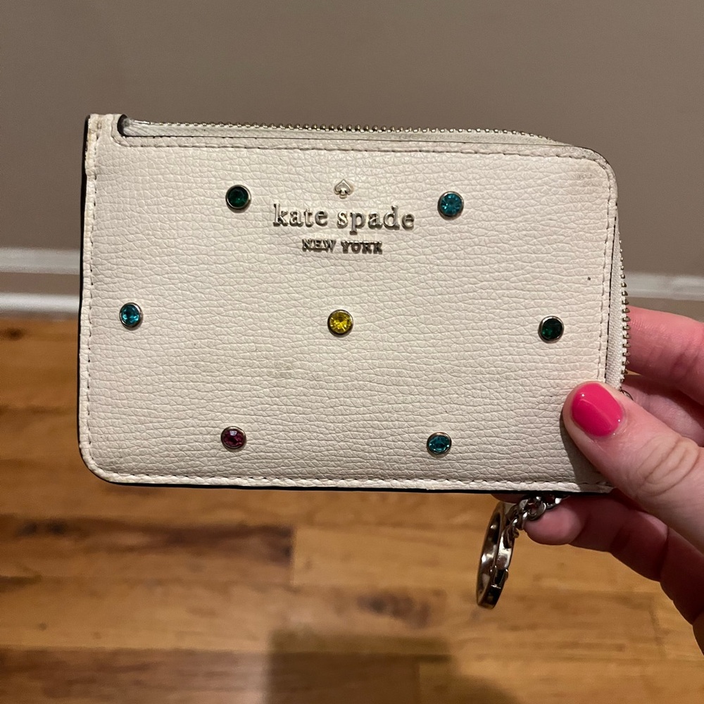 Kate Spade Cream Card Holder with Jewel Accents